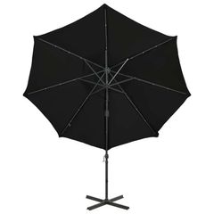 Cantilever Umbrella with Pole and LED Lights Black 300 cm