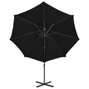 Cantilever Umbrella with Pole and LED Lights Black 300 cm