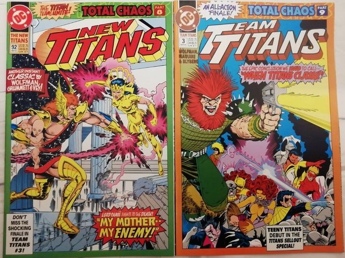 DC Comics - Total Chaos - Parts 1-9 Including All 5 #1 Team Titans Members, Deathstroke The Terminator and New Titans  Issues (1992)