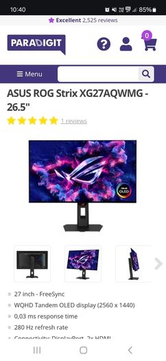 asus rog 27" 280hz 0.03 rt tandem oled monitor