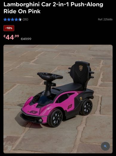 Lamborghini Car 2-in-1 Push-Along Ride On Pink