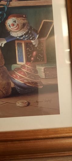 Vintage Raymond Campbell Teddy Bear Picture/ Solid Pine Frame, AV