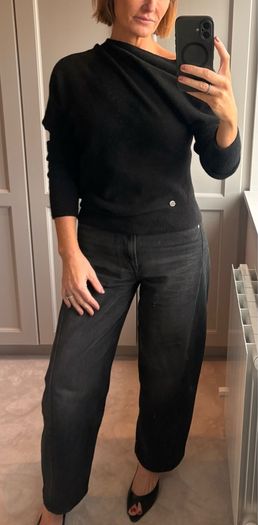 Lucy Nagle 100% cashmere black one shoulder jumper