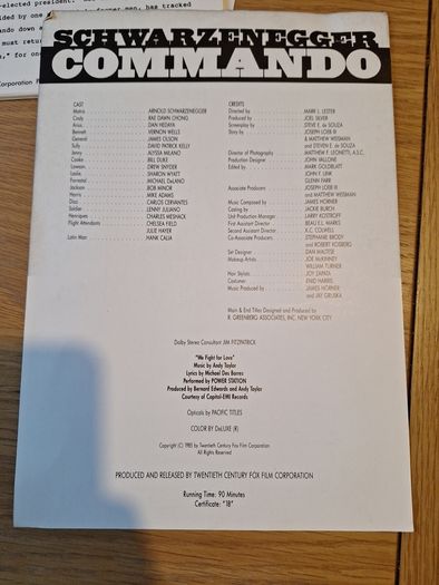 COMMANDO Arnold Schwarzenegger Press Kit