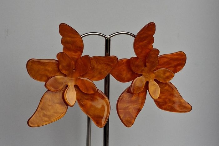 Marbled Orange 3D Tiger Lily Resin Earrings