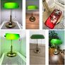Bankers Office Desk Lamp, Vintage Green Glass Table Lamp with Brass Base, Classic Retro Light with Wireless Charging&USB Port Image 6