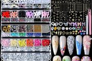 Nail Rhinestones Nail Art Tools with 15 Sheets Gold Nail Art Stickers, 6 Boxes of Nail Charms Nail Gems Nail Pearls Nail Jewels