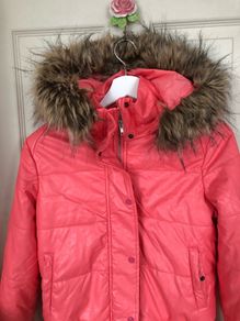 Bershka Pink Salmon Winter Jacket with Detachable hood