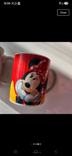 Set of Two Disney Minnie Mouse Ceramic Mugs Red White Polka Dot Cups