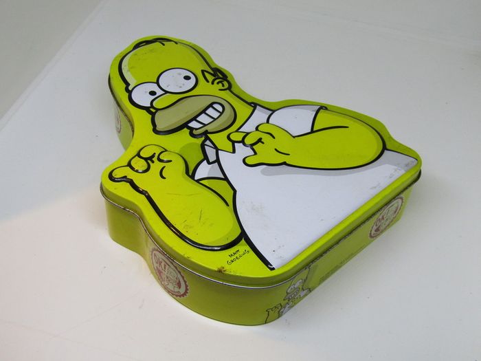 The Simpsons Homer Simpson YELLOW Fun Tin Case Empty Biscuit Tin 2003-04