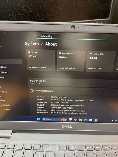 Dell Laptop i5 pro 10gen 16/512 Windows 11