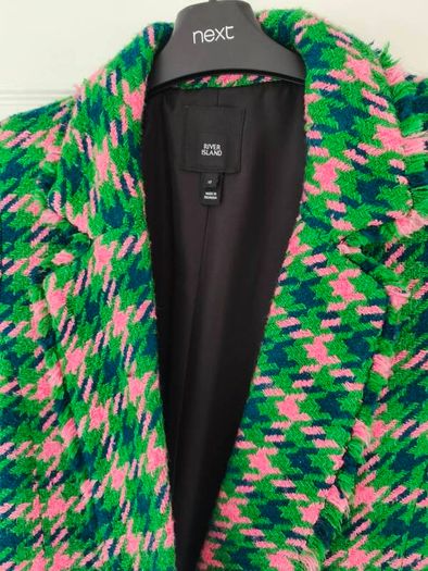 River Island Pink & Green Tweed Double-Breasted Blazer size 10
