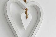 White Wooden Double Hearts Hanging Decoration