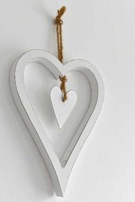 White Wooden Double Hearts Hanging Decoration