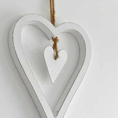 White Wooden Double Hearts Hanging Decoration