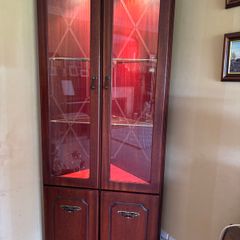Mahogany Corner Display Cabinet with Internal Lighting & Glass Shelves