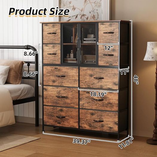 10 Drawers Dresser with Mesh Doors, Fabric Chest of Drawers for Bedroom, Sturdy Metal Frame Storage Cabinet