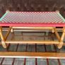 Rare Vintage Long Sugan Style Ottoman Stool Bench Woven with Red Green Cotton Rope Image 2