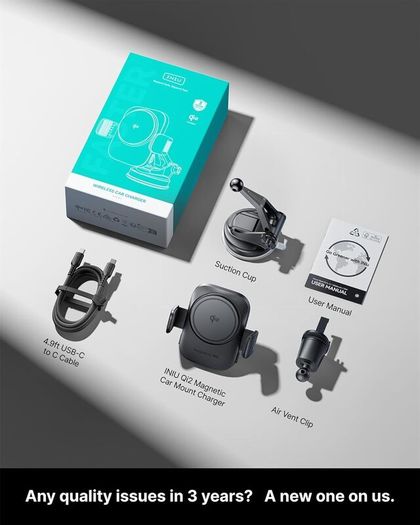 3-in-1 Wireless Car Charger for Magsafe, Extra Clamp for Bumpy Road, Cooling Fan to Extend Battery Life, Original Qi2 Certified 15W Fast Charging Magnetic Car Phone Holder for iPhone 12-17 Series