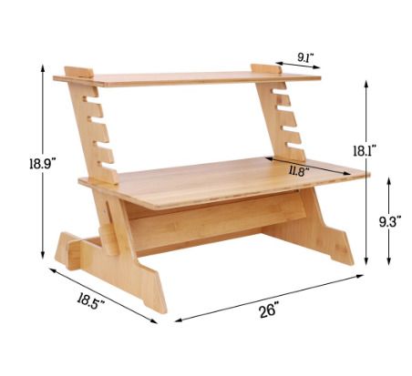 Bamboo Standing Computer Desk Monitor Stand Riser Stand Steady Up Adjustable Height Desktop Laptop Workstation Converter