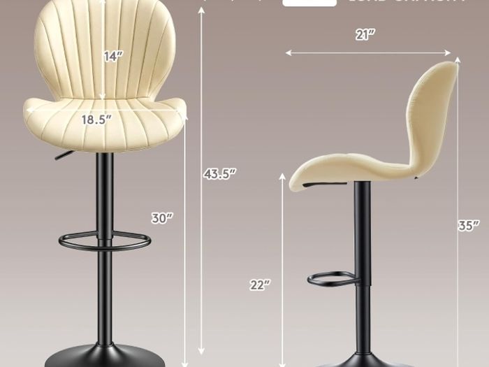 Bar Stools Set of 2, 360 Swivel Bar Chairs, Kitchen Dining Stools, Beige  Height Adjustable, with Back, Modern PU Leather, Metal Footrest & Base, for Breakfast