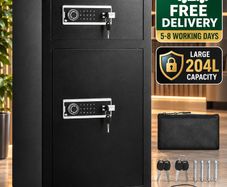 204L Large Dual Door Digital Security Safe with Alarm, Fireproof Bag & Key Rack