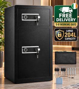 204L Large Dual Door Digital Security Safe with Alarm, Fireproof Bag & Key Rack