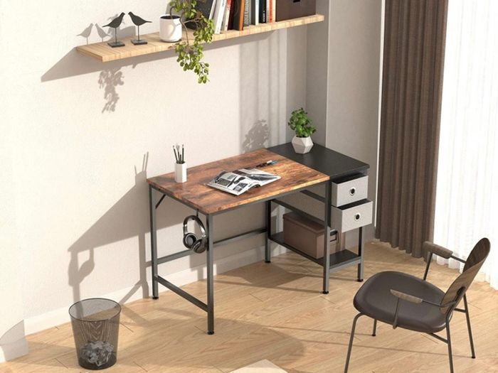 Computer Desk, Office Work Desk for student and worker, Writing Desk with drawer and Headphone Hook, Laptop Table with shelves, Modern Style Desks for Bedroom, Home 100x50x75cm (FREE POSTAGE)