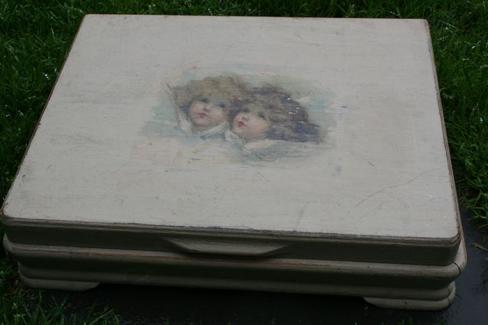 Vintage Wooden Box 16" x 13" H-3,5"