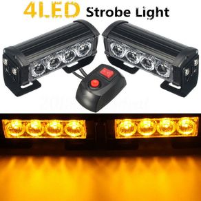 2x 12V 4LED Amber Recovery Strobe Car Van Roof Gille Truck Flashing Emergency Grille Bar Lights Switch