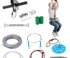 Zipline Kit for Kids and Adult, 24.38 m Zip Line Kits Up to 227 kg, Backyard Outdoor Quick Setup Zipline, Playground Entertainment with Stainless Steel Zipline, Spring Brake, Safety Harness, Seat