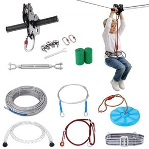Zipline Kit for Kids and Adult, 24.38 m Zip Line Kits Up to 227 kg, Backyard Outdoor Quick Setup Zipline, Playground Entertainment with Stainless Steel Zipline, Spring Brake, Safety Harness, Seat