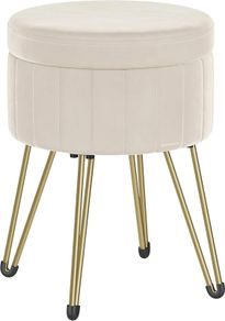 Velvet Dressing Table Stool, 39 x 44.4 cm (Dia. x H), Round Storage Stool Seat, 4 Metal Legs, for Dressing Room, Living Room, Bedroom, Cream White