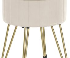 Velvet Dressing Table Stool, 39 x 44.4 cm (Dia. x H), Round Storage Stool Seat, 4 Metal Legs, for Dressing Room, Living Room, Bedroom, Cream White