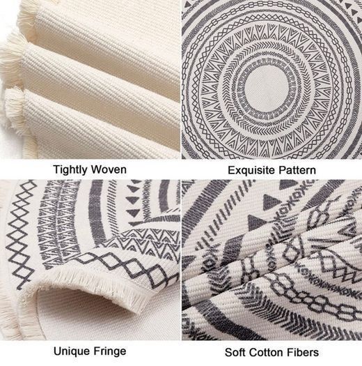 NEW Round Rug Bohemian 4FT/120cm Circle Area Rug Cotton Rug Washable Round Rug Geometric Pattern Printed Hand Woven Carpet with Tassels