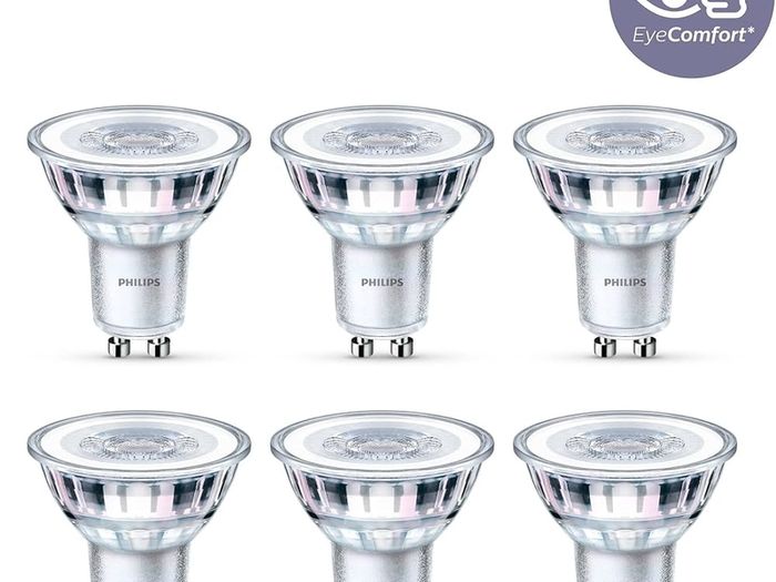Lighting Philips LED Classic GU10 Bulbs, Pack of 6 (50 W), Reflector LED Spotlights with Warm White Light, Energy-Saving Lamps with Long Service Life