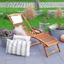 Sun Lounger Foldable Weatherproof Wooden Footrest Cushion 160kg Load Capacity Image 2