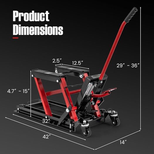 Hydraulic Motorcycle Lift Jack, 1500 LBS Motorcycle Scissor Jack with 4 Wheels & Handle, brand New
