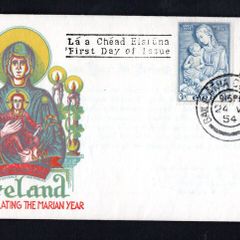 1954 Ireland Marian Year Commemorative Stamps Illustrated First Day Cover (FDC) with Baile Atha Cliath (Dublin) Cancel
