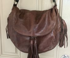 All saints distressed genuine leather Spitalfields multi tassel adjustable bag