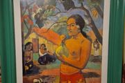Rare Find: Vintage Large Painting Canvas Woman Holding a Fruit. Where Are You Going?  Paul Gauguin