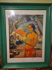 Sale: Rare Find: Vintage Large Painting Canvas Woman Holding a Fruit. Where Are You Going?  Paul Gauguin