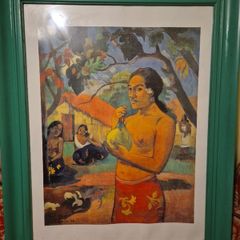 Rare Find: Vintage Large Painting Canvas Woman Holding a Fruit. Where Are You Going?  Paul Gauguin