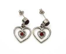 925 Sterling Silver & Garnet Textured Heart Stud Earrings
