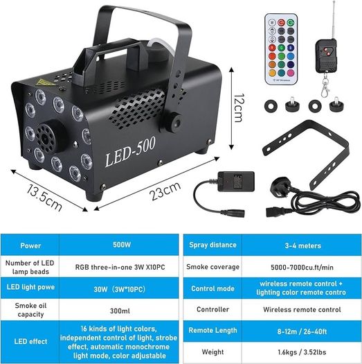 NEW SALE | Fog Machine 500W Smoke Machine with 10 RGB LED & Wireless Remote Control, Suitable for Party, Disco Dj Effect, Christmas, Wedding, Stage Performances