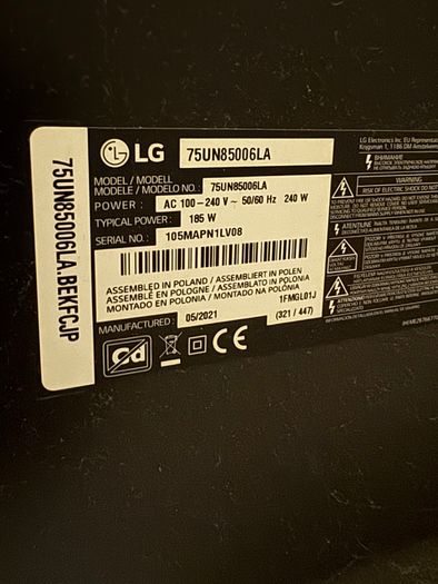 LG 75 inch 4K Smart TV and Wooden Media Unit 475 Euro