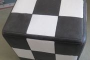 Harlequin checkered black white stool table