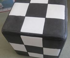 Harlequin checkered black white stool table