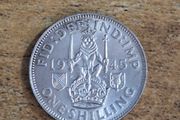 Great Britain UK 1945, One Shilling, George VI, Scottish Crest, Silver Coin - free standard postage