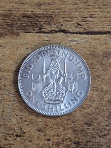 Great Britain UK 1945, One Shilling, George VI, Scottish Crest, Silver Coin - free standard postage